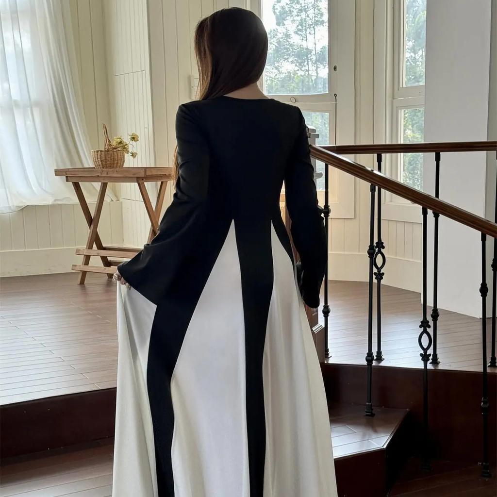 Длинное повседневное платье с длинным рукавом Женские макси-платья Элегантное вечернее платье Мусульманские вечерние платья Дубай Турция Кафтаны Хиджаб-платье