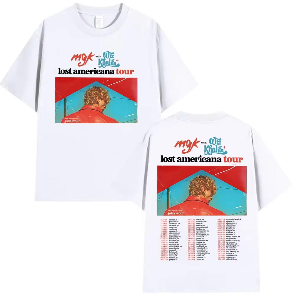 Футболка с графическим принтом рэпера Mgk Lost Americana Tour Мужская мода Короткий рукав Ретро Хлопковые футболки Streetwear