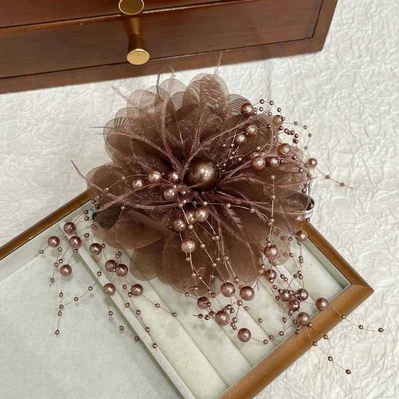 Large Summer Lace Edge Bow Claw Clip Hair Accessory for Women - Multi-Layer Feather Design