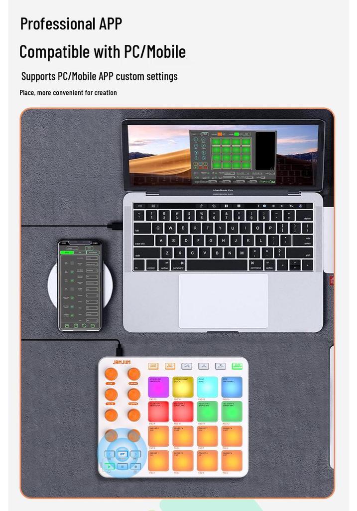 Portable 16-Key MIDI Controller Pad: Mini Bluetooth Music Keyboard with Built-in Battery
