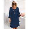 TIFICY Women's Fashion Summer Spring Solid Color Print 3/4 Sleeves O-Neck Loose Waistlinet Casual Dresses