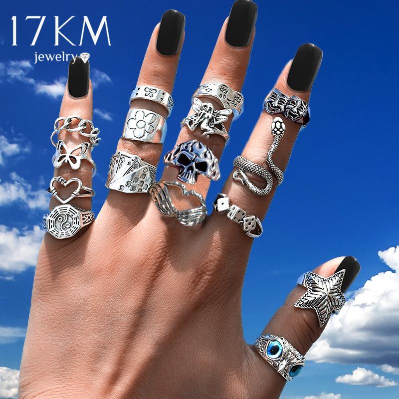 iF ME Винтажные готические кольца с черепом и цветком в форме сердца для женщин, кольца в стиле хип-хоп, панк, серебряного цвета, кольцо на палец с ангелом-лягушкой и бабочкой, ювелирные изделия