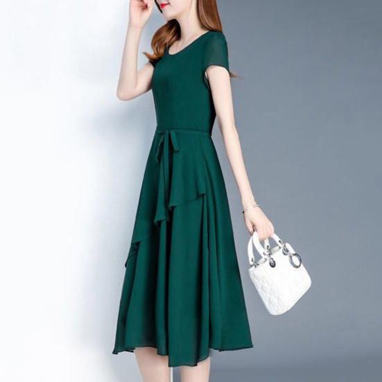 Женское платье миди с круглым вырезом и коротким рукавом, элегантное платье с многослойным подолом и шнуровкой, платье миди трапециевидной формы, уличная одежда