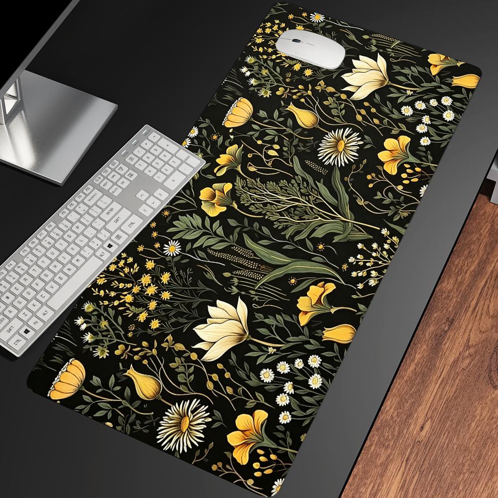 Vintage Floral Yellow Wildflowers Mouse Pad Large Gaming Mats Setup Playmat Office Carpet Rug Desk Mat Mousepad Speed Mouse Pads