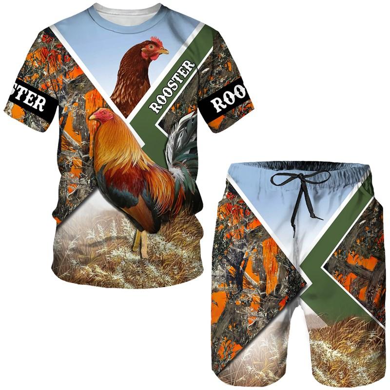 Футболка-шорты Cool King Rooster Hunting Camo, летние повседневные футболки с круглым вырезом, мужской спортивный костюм с 3D-принтом, комплект из двух предметов