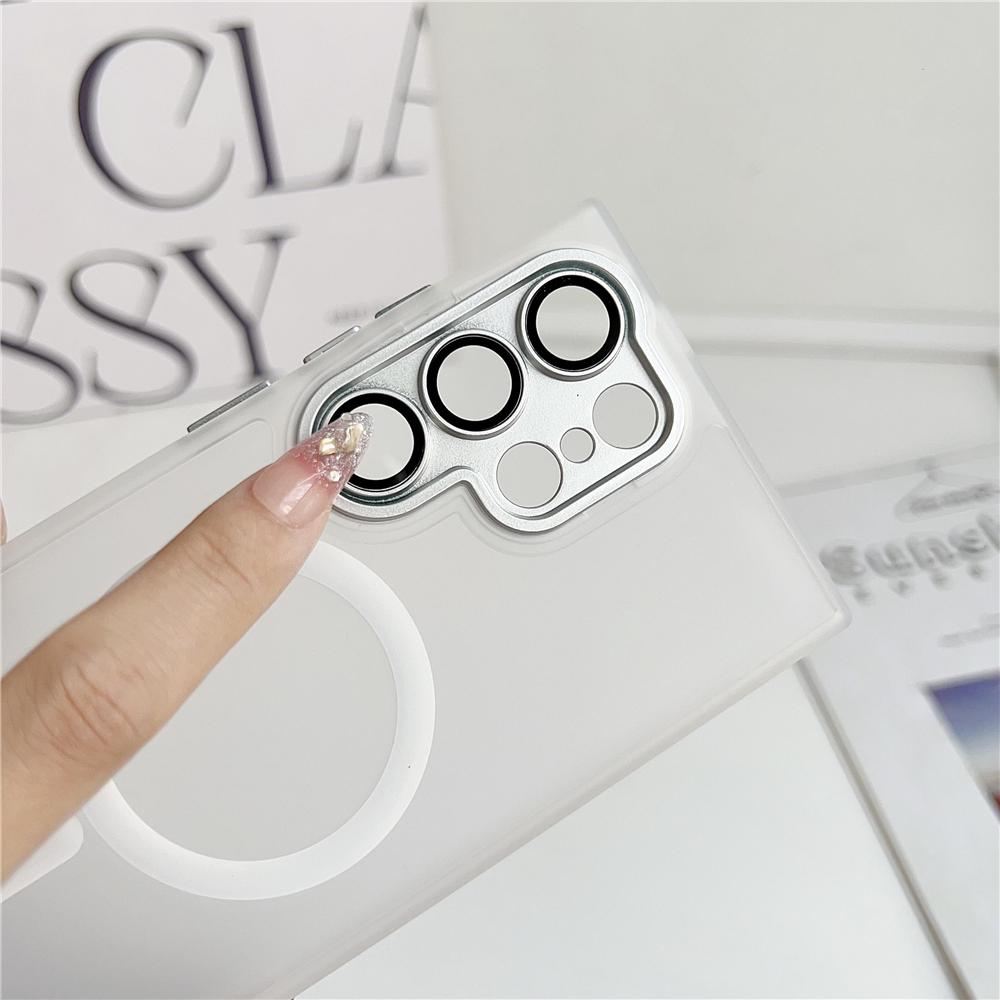 Роскошная защитная пленка для объектива для чехла Magsafe для Samsung S25 Ultra S24 S23 S22 Plus, магнитная зарядка, матовая полупрозрачная крышка