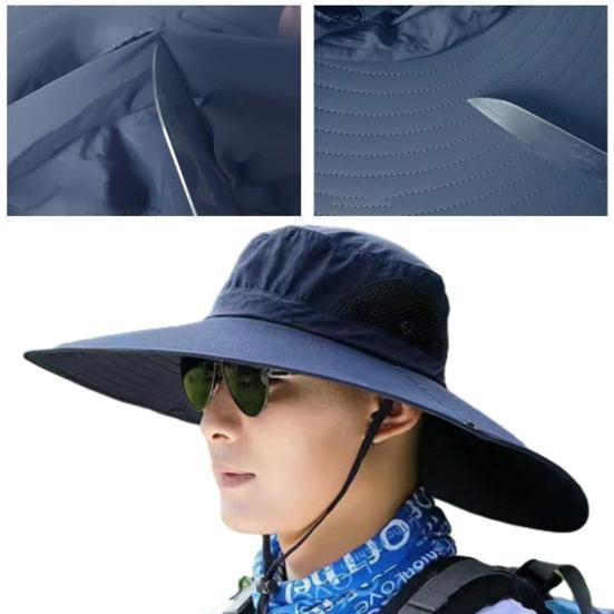 Мужская шляпа рыбака с большой полостью, защитой от ультрафиолета и солнечных лучей, с сеткой, ветрозащитным ремешком, защитой полей, быстросохнущая