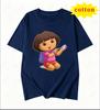 Dora The Explorer Cartoon Print Short Sleeve Loose Fit Pure Cotton Round Neck Tshirt Cute Unisex Top