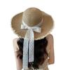 Women's Spring and Summer Korean Style Versatile Lace Straw Hat Beach Vacation Outing Fresh Sun Protection Sunshade Foldable Wide Brim Hat