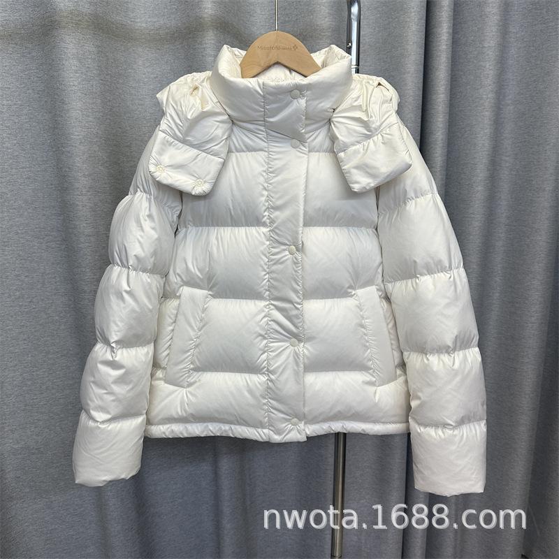 Lulu white duck down short down jacket women's winter new hooded thickened waist five-grid coat
