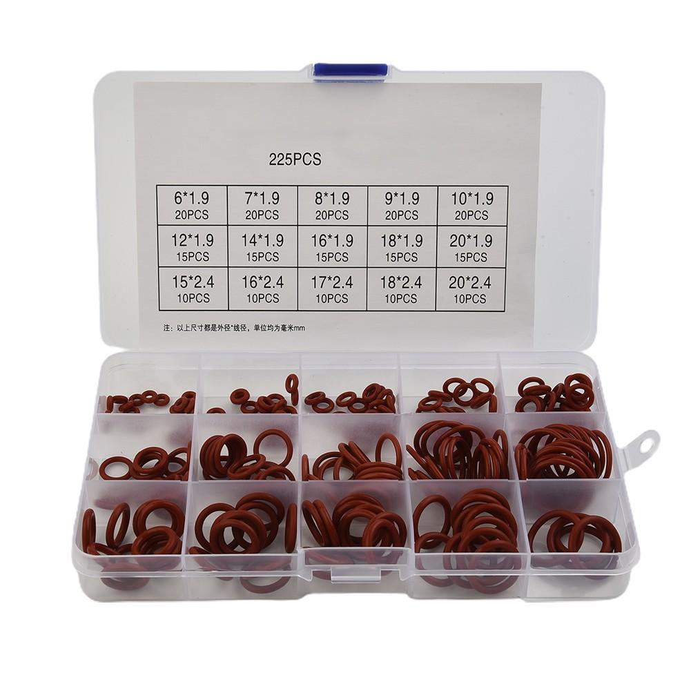 225pcs Silicone Rubber O-Ring Assortment Kit Metric VMQ Sealing Gasket Set Red KTY