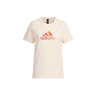 adidas Свободная футболка с коротким рукавом и круглым вырезом с логотипом, женские топы, светло-розовые HY2888
