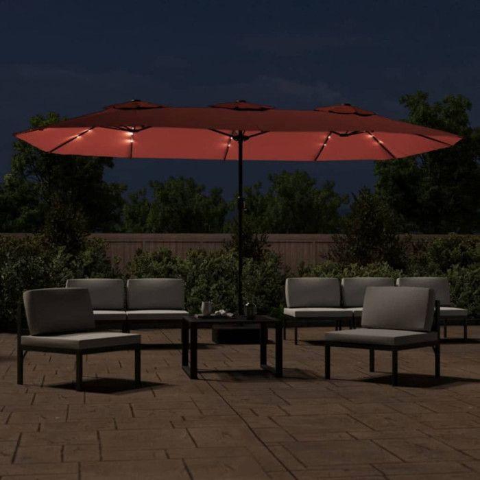 VidaXL Parasol de Jardin à Double Tête avec LED, Pare-soleil de Patio, Abri de Soleil, Parasol de Plage Terrasse Extérieur, 362958