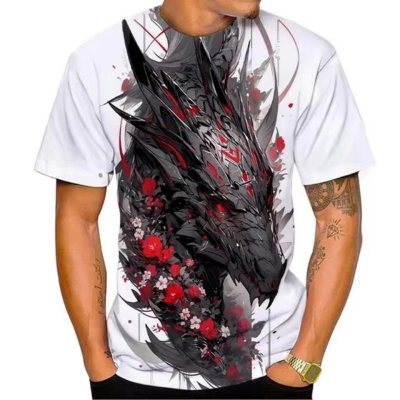 Dragon Floral 3D Print T-Shirts Men Fashion O-Neck Short Sleeve T Shirt Oversized Harajuku Y2k Tops Tees Men Clothing
