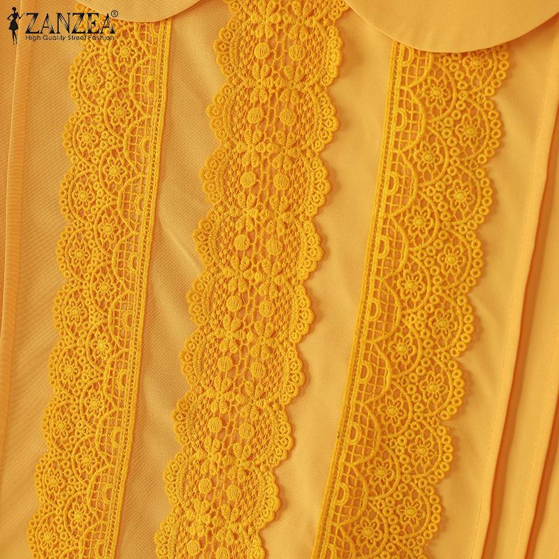ZANZEA Женские повседневные кружевные лацканы с длинным рукавом блузки
