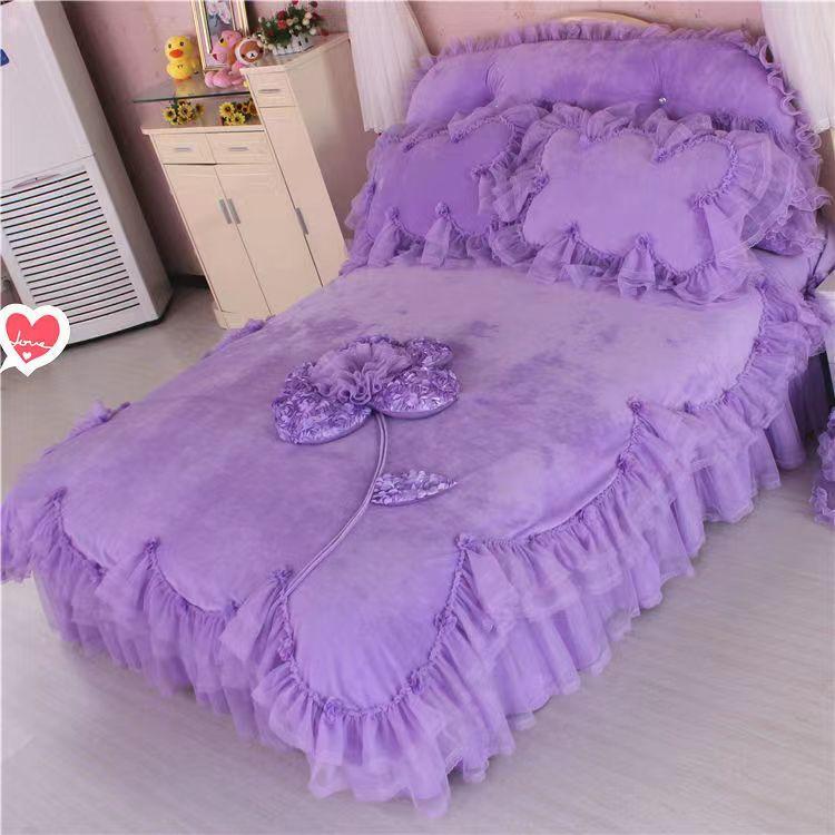 Размер King Size/Queen Size/Twin Size Кружевная утолщенная стеганая юбка-кровать Пододеяльник Наволочка Комплект из четырех предметов Теплая спальня Простое постельное белье Высокое качество