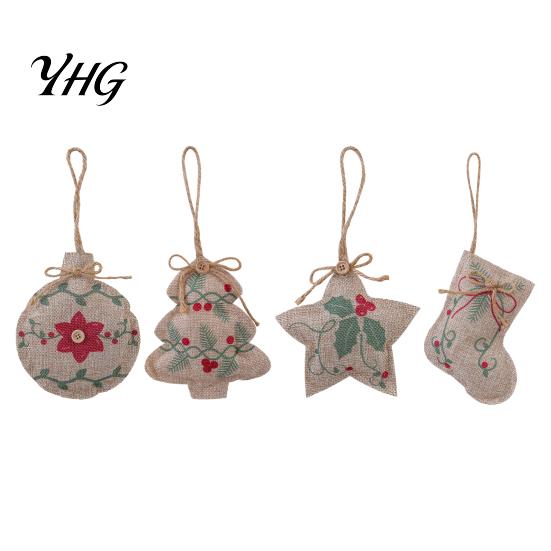 Festive Garland Hanging Supplies Burlap Christmas Ornaments, Rustic Linen Fabric Decoration, Tree Ball Stocking Indoor Party Decorations Star