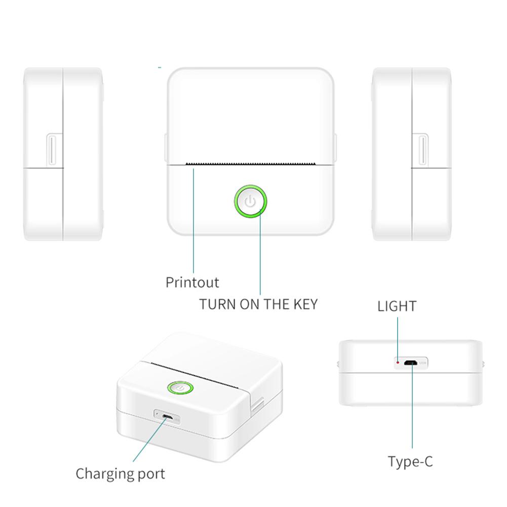 Bluetooth-compatible Portable Thermal Printer with USB Cable Photo Label Printer 800mAh Wireless Impresora Paper Inkless Printer