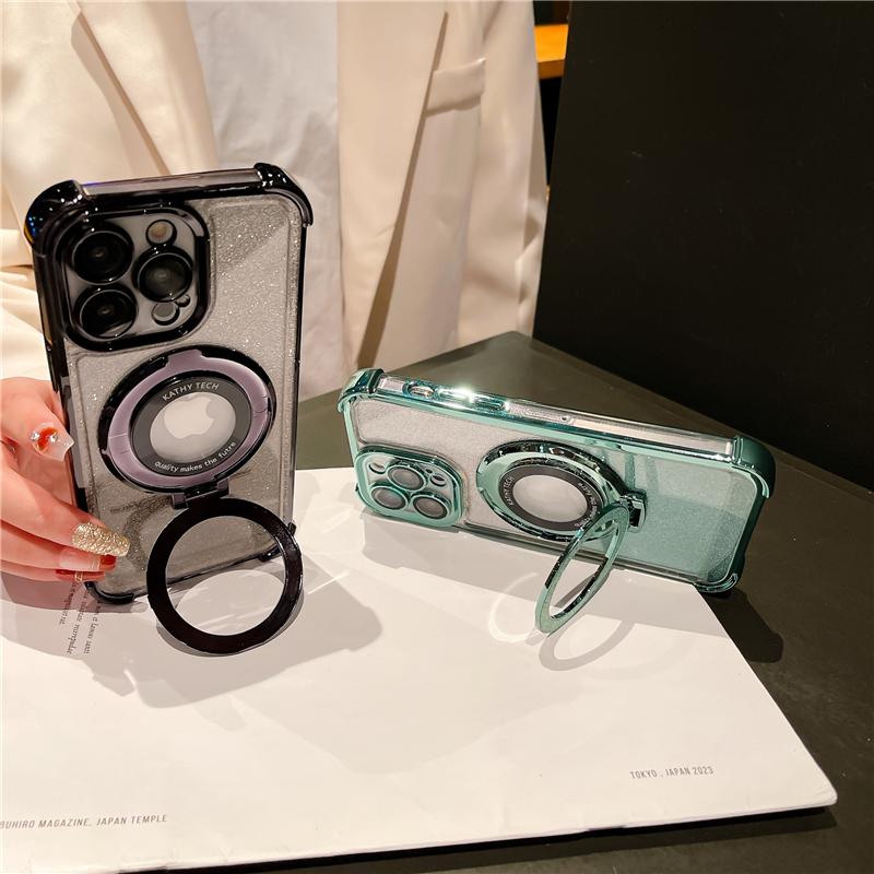 Для iPhone 15 Pro Max Роскошный Магнитный Чехол-Подставка Magsafe с Гальваническим Покрытием для iPhone 11 12 13 14 16Plus Защитная Крышка для Объектива