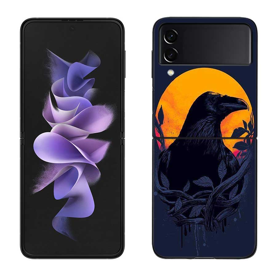 Raven Crow Skull Pattern Case for Samsung Galaxy Z Flip 6 Flip 5 4 3 5G Black Cell Phone Cover Samsung Z Flip 5 5G Luxury PC