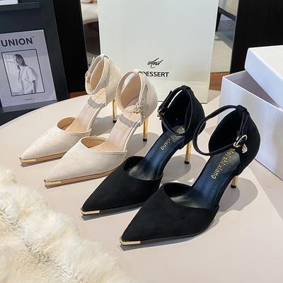 Полые туфли на высоком каблуке женские летние новые темпераментные туфли-лодочки на тонком каблуке, одинарные туфли, с сумкой на мыске, сандалии женские