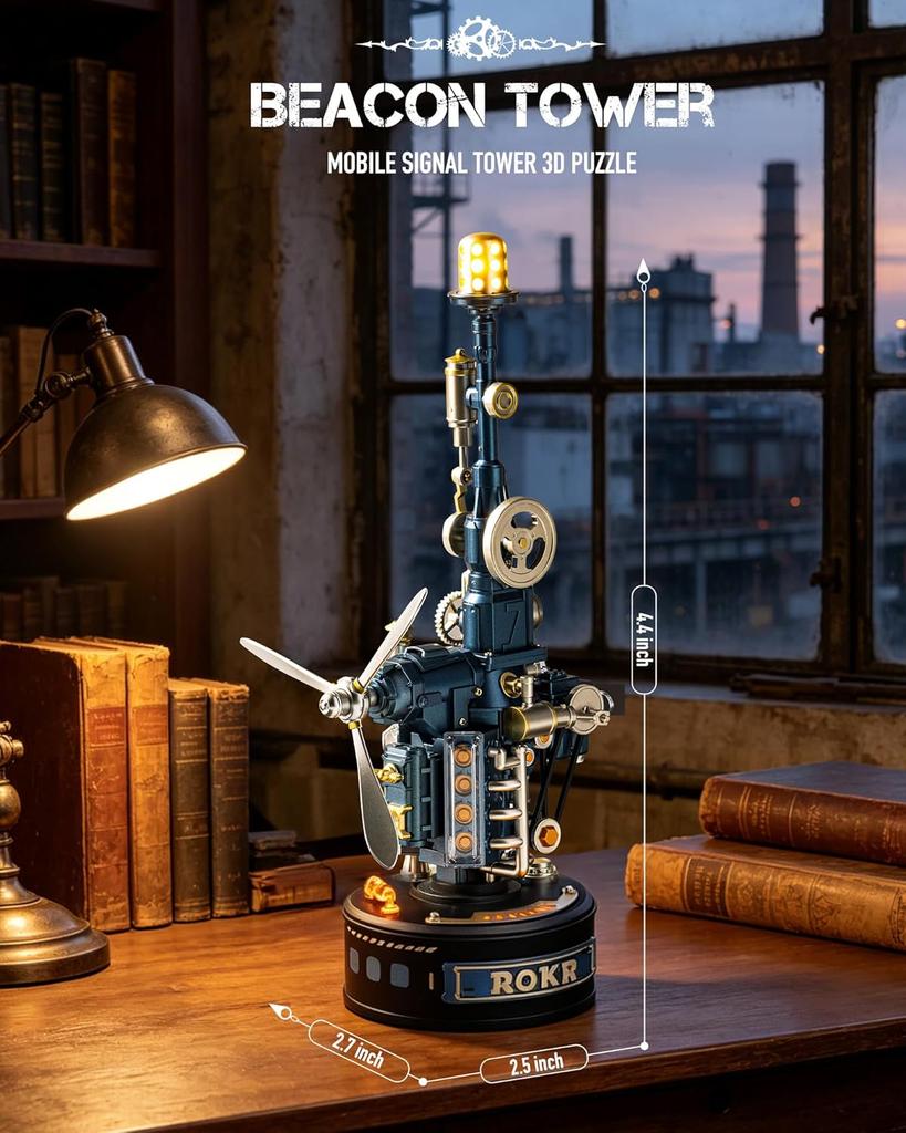 ROKR Industrial City Series 3D Puzzle Beacon Tower Model Building Kit with LED Light for Desktop Decor 139 Pcs Educational Toy Gift for Men Teens