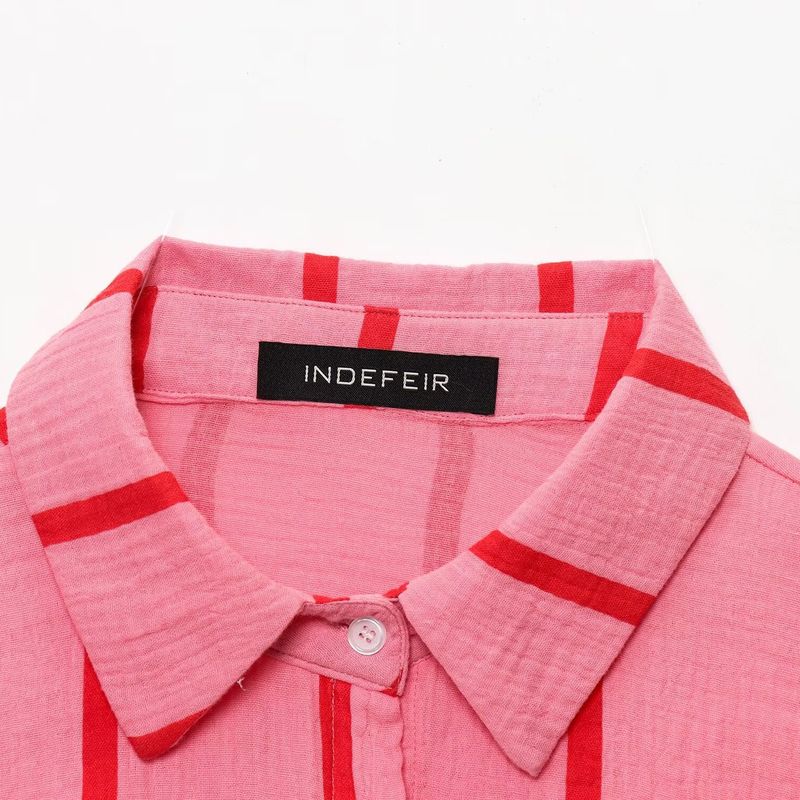 Kaslead New Arrival Women's Clothing Fashion Style Stripes Bubble Cotton Loose Casual Shirt Pants Suit