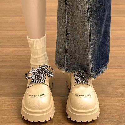 Британский стиль, шнуровка, внутренняя платформа, лоферы, женские, универсальные, ретро, повседневные, платформа, популярные одинарные туфли, весна 2025, новинка