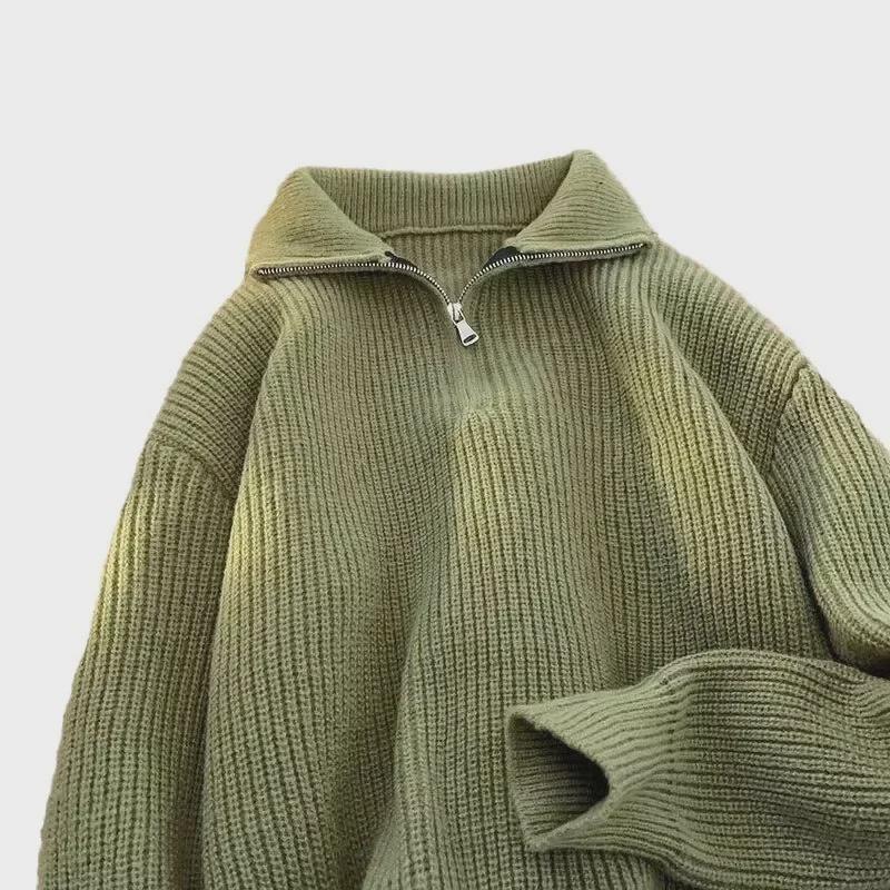 Мужской свитер-водолазка с полумолнией на осень/зиму — стиль японского городского парня, универсальный и уютный для пар