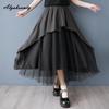 Корейский стиль весна-лето женская юбка больших размеров черная с высокой талией асимметричная сетчатая юбка в стиле пэчворк стильная модная юбка с карманами