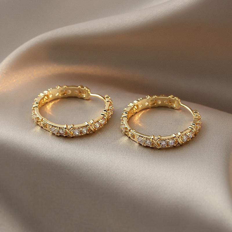 Корейский дизайн модные ювелирные изделия 14K настоящее золотое покрытие круглые AAA циркониевые кресты серьги элегантные женские повседневные серьги