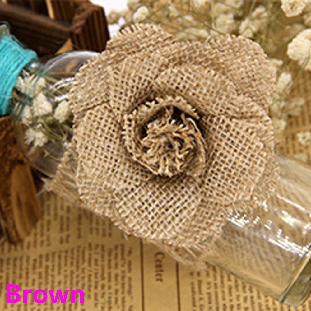 Fashion Home Decor Rose Heads Jute Burlap Natural Hessian Handmade Flowers Retro Wedding Decoration