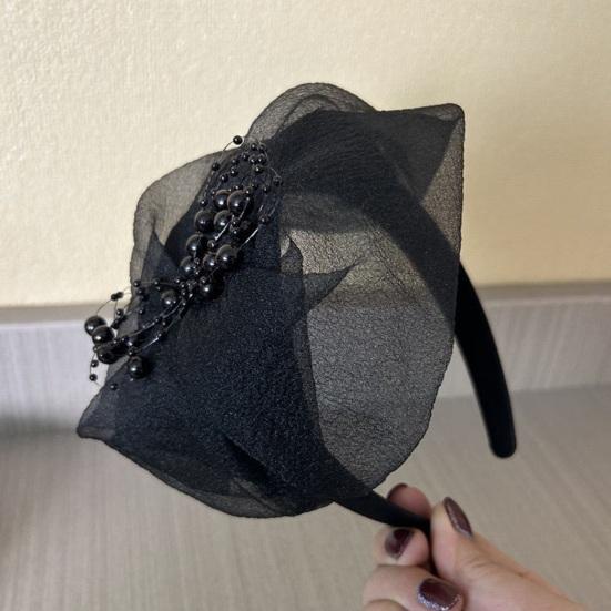 Ретро Повязка на голову Женская Свадебное украшение для головы Бусины Сетка Декор Увеличенная Повязка для волос Французский стиль Выпускной Вечер EMA