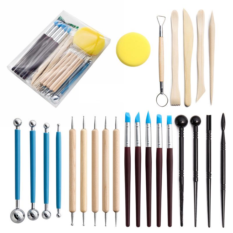 24-Piece Pottery Tool Set: Clay, Stone, Sculpture Carving Knives, Sponges, Sticks, Silicone Dotting Pens