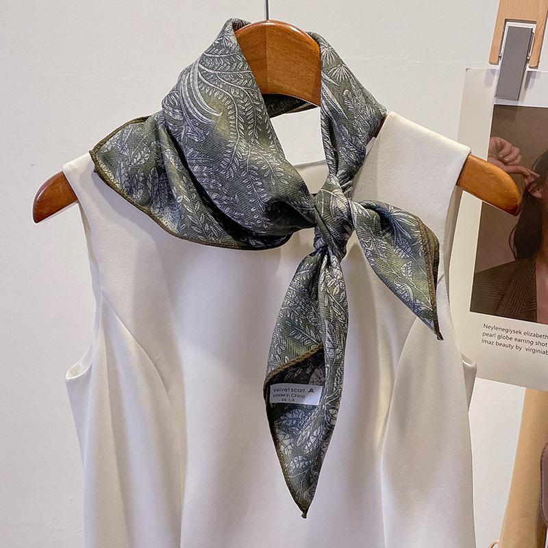 New Korean Style Small Square Scarf for Women Elegant Retro Printed Scarf Cotton and Hemp Texture Ladies' Accessories