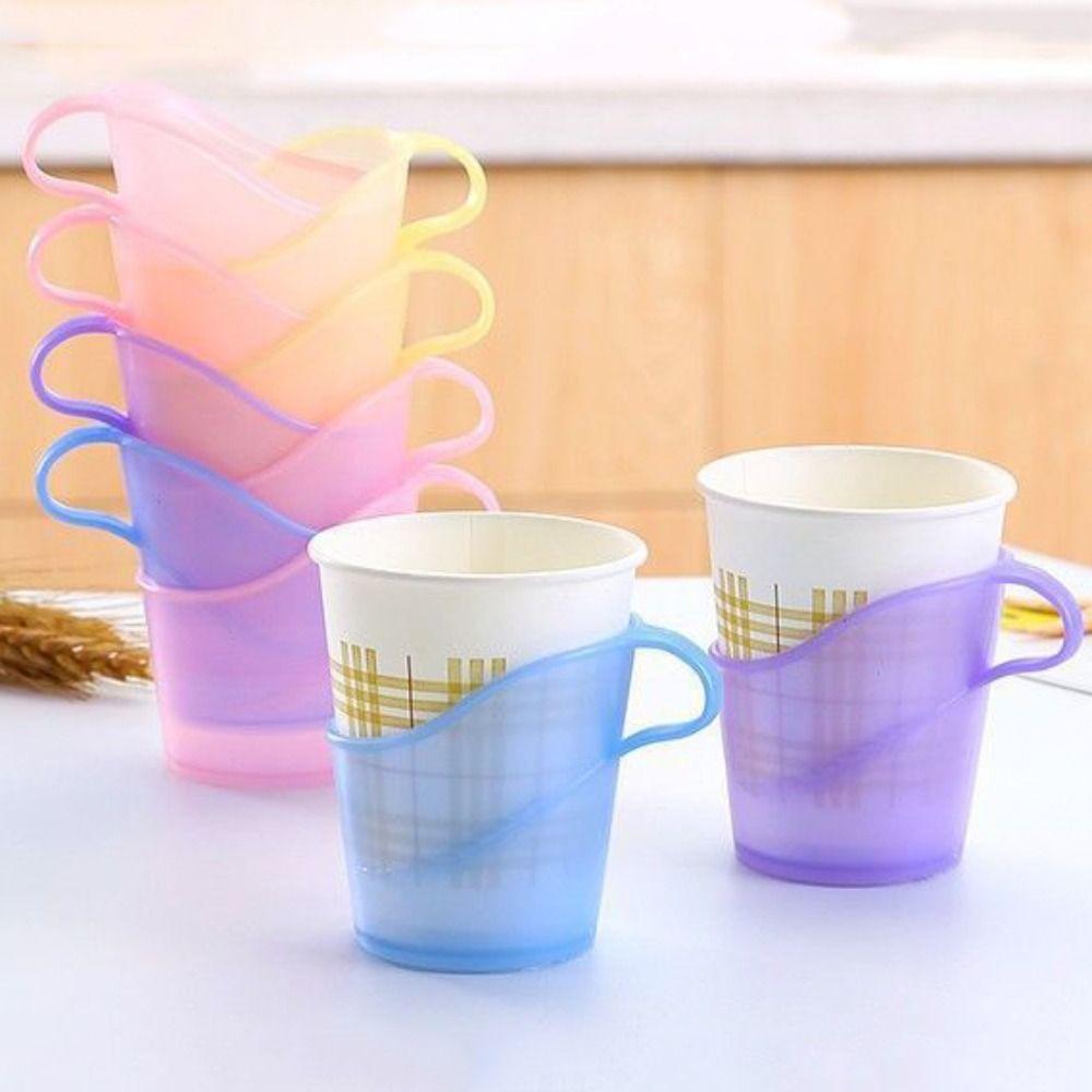 10pcs Anti-Scald Insulated Disposable Paper Cup Holder Heat Resistant Translucent Tea Cup Sleeve Plastic Paper Cup Stand Pantry