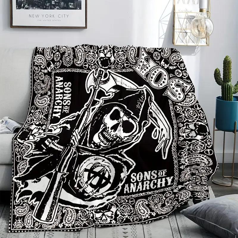 Grim Reaper Digital Printed Flannel Printed Blanket Home Decor Lightweight Halloween Horror Prank Blanket