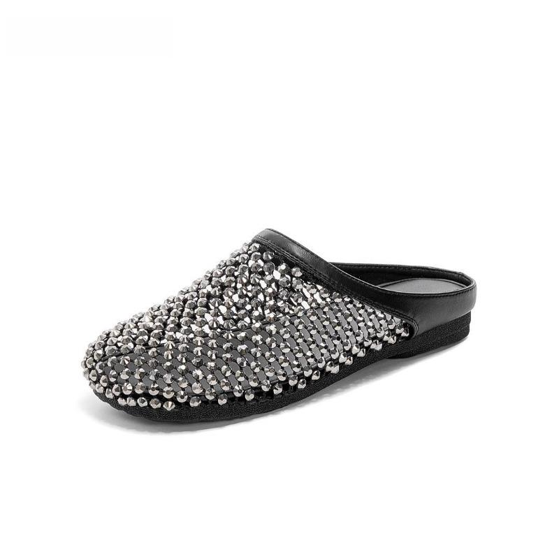 Баотоу тапочки женские новые летние высококлассные со стразами однопедальные сетчатые прохладные тапочки