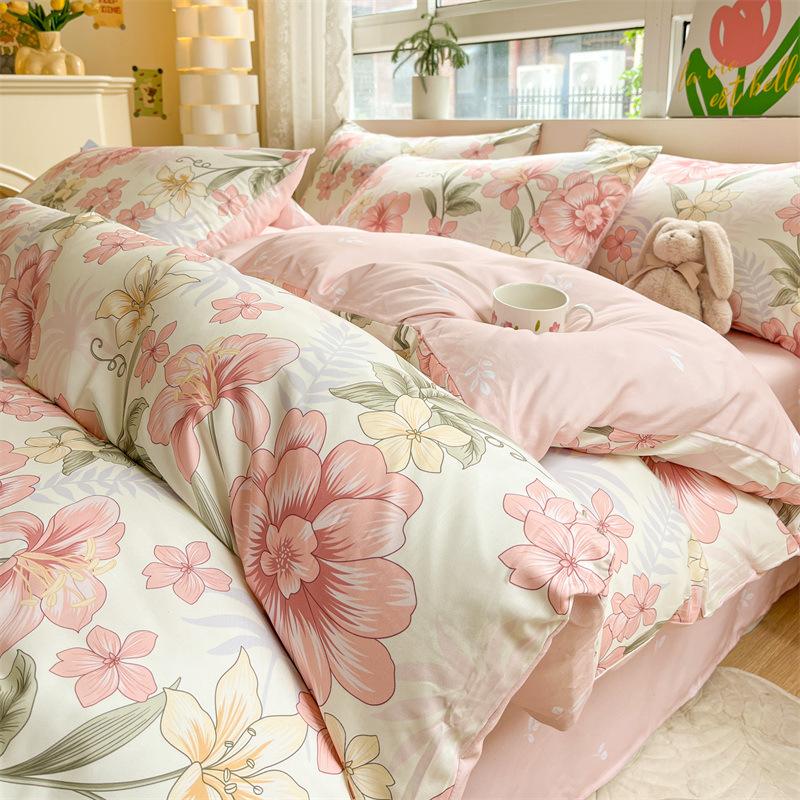 Комплект постельного белья из четырех предметов, пододеяльник из чистого хлопка с цветочным рисунком, простыня для спальни из трех предметов