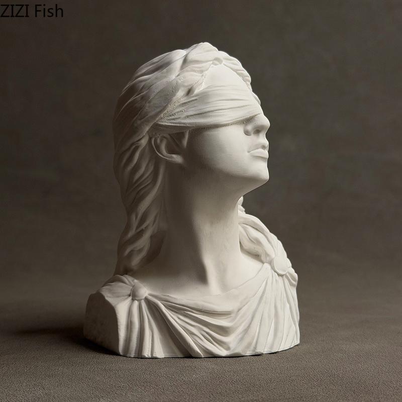 Goddess of Justice Themis Plaster Statue Desk Decoration Classical Artwork Half Body Characters Sculpture Room Aesthetic Decor