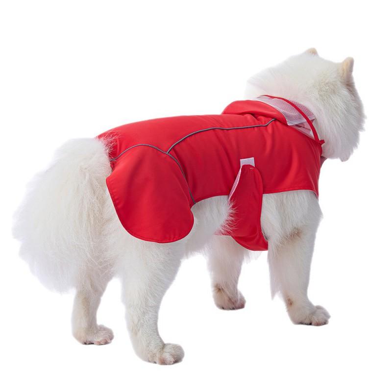 Large Dog Raincoat With Hood Reflective Stripes Adjustable Velcro Waterproof Pet Coat All