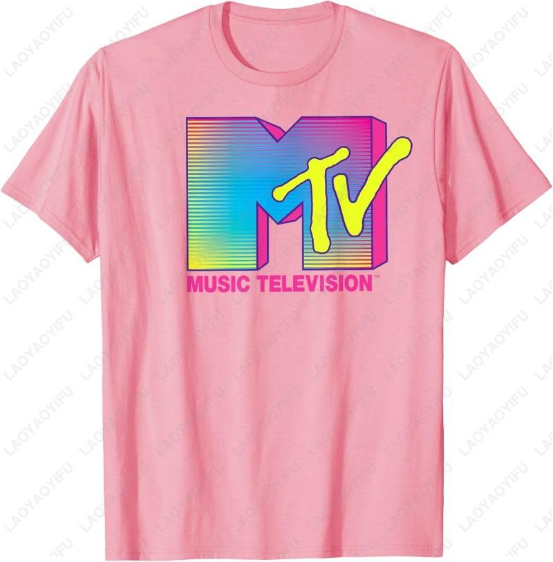 Логотип MTV Флуоресцентные Цвета Ретро МУЗЫКАЛЬНОЕ Телевидение Дизайн Принт Хлопковая Футболка для Взрослых Креативный Тренд Дышащая Классика Унисекс Футболка