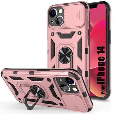 Чехол для iPhone 14 - Ударопрочный - Розовый - Встроенная подставка - Стиль Армии - Раздвижная крышка
