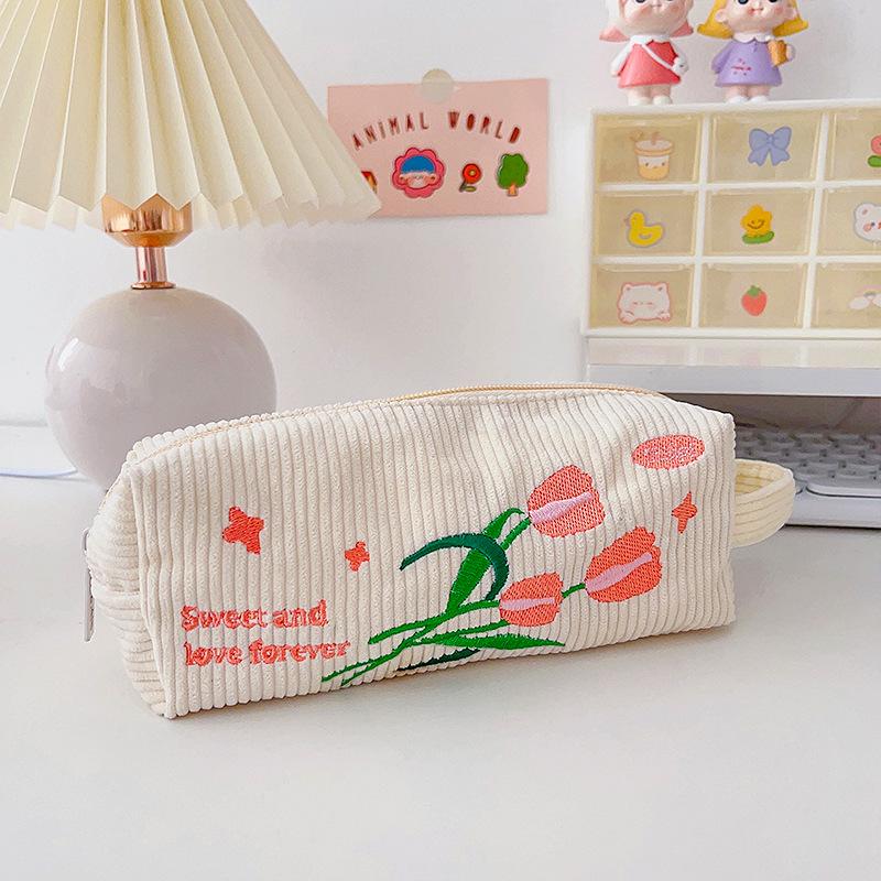 Милая сумка для ручек с вышивкой, студенческая большая вместительная портативная сумка для канцелярских принадлежностей, сумка для хранения канцелярских принадлежностей с героями мультфильмов, пенал для карандашей