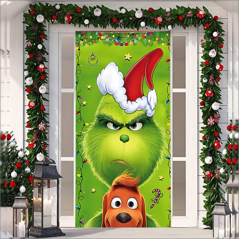Рождественский гобелен на дверь из эластичной ткани - Фон с подарками Санта-Клауса для праздничных вечеринок