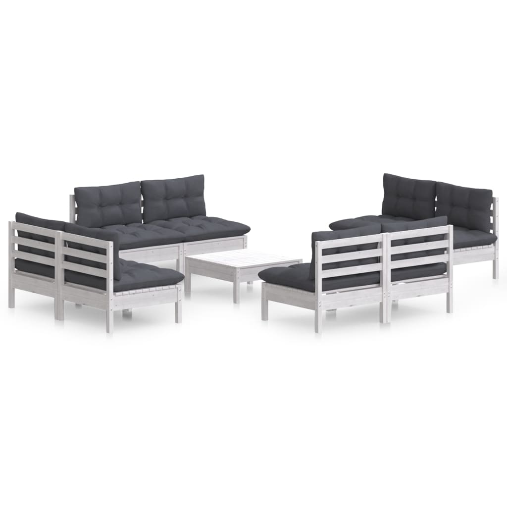 9 piece garden lounge set with anthracite cushions pine wood