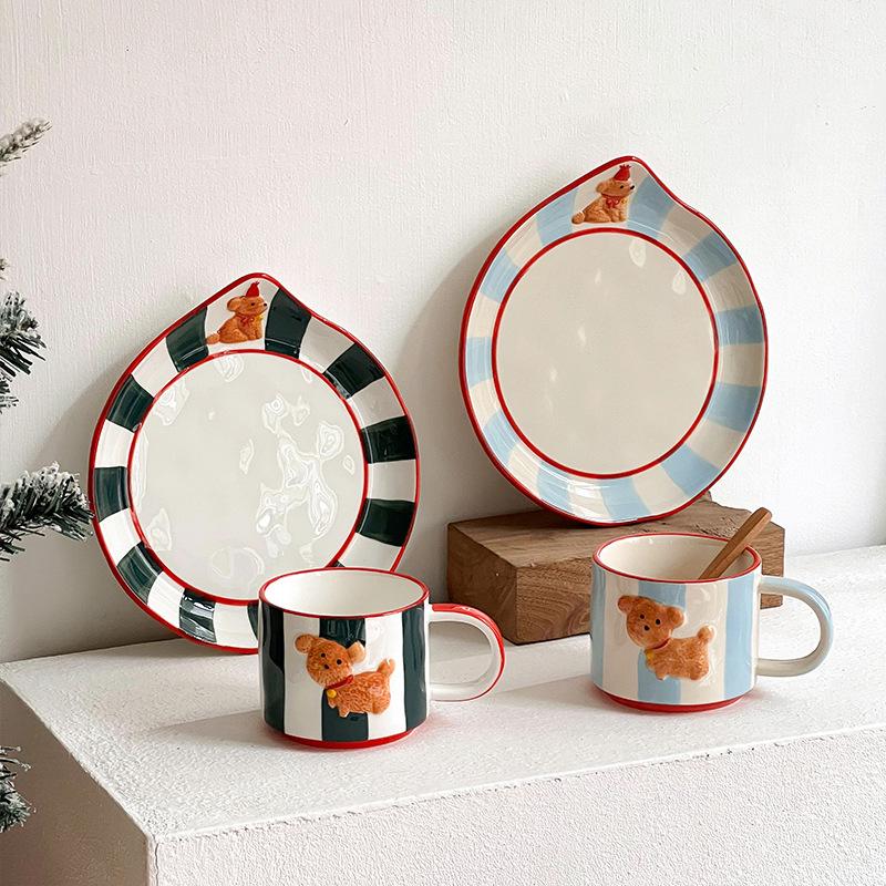 Korean Export Designer Hand-painted Birthday Dog Ceramic Coffee Cup Set High Value Mug Water Cup