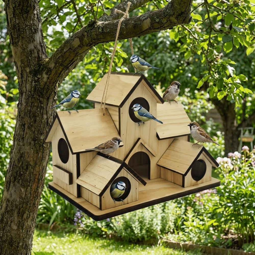 Bird Cages Rainproof Wooden Bird House Ventilation Decorative Hanging Birdhouse Handmade Hatching Nest Tree Balcony