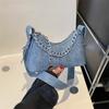 Осень Простая Мода 2025 Тренд Повседневная Однотонная ПУ Повседневная Наплечная Джинсовая Сумка-Полумесяц Под Мышку Женская
