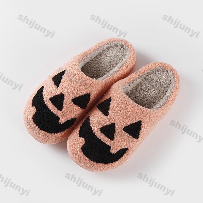 Женские хлопковые тапочки с рисунком тыквы на Хэллоуин, теплые зимние хлопковые тапочки для пар, мягкие, удобные, нескользящие домашние тапочки